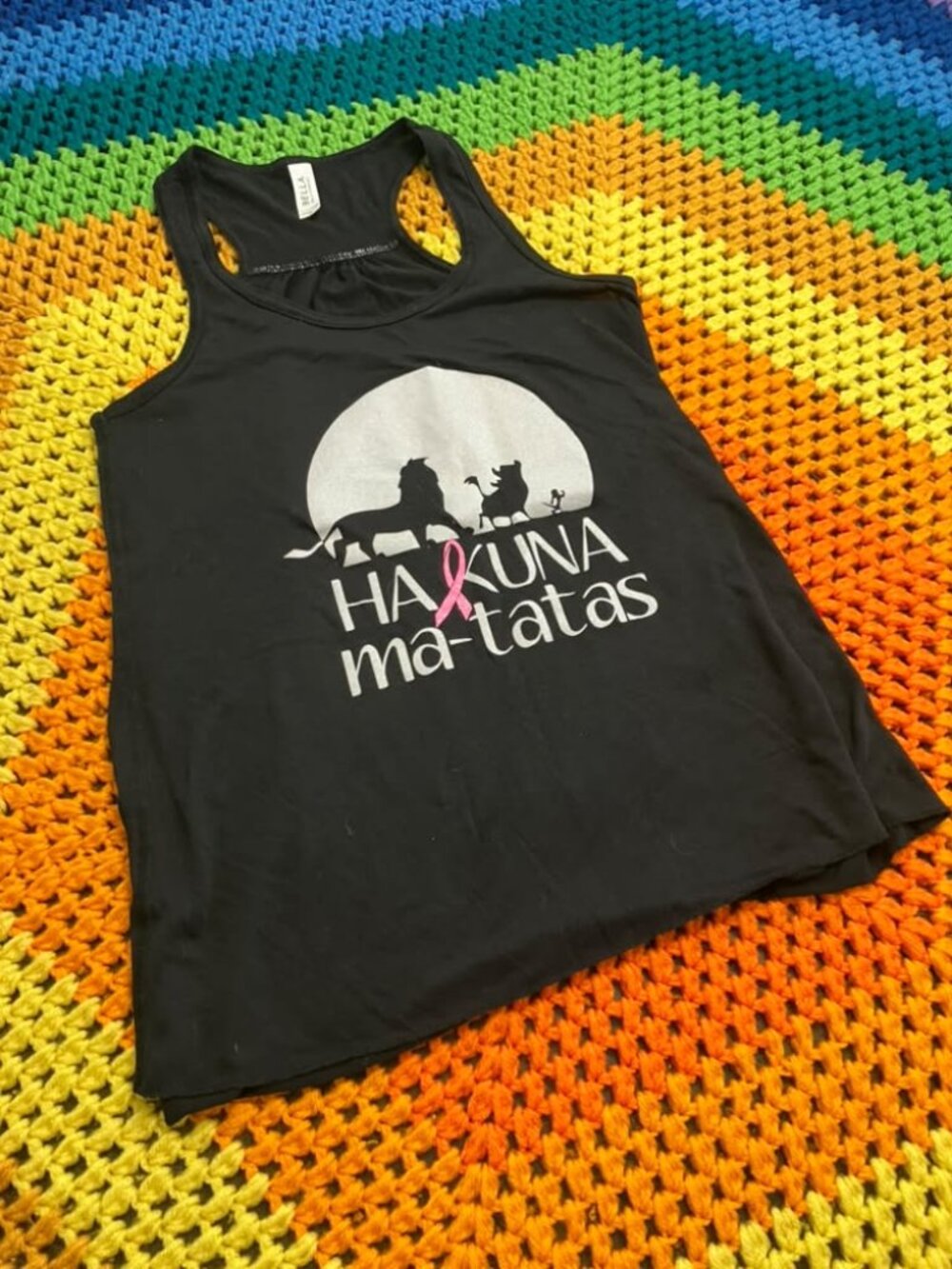 Breast Cancer Awareness Disney Lion King Tatas Bella Glitter Bling Tank Top XS
